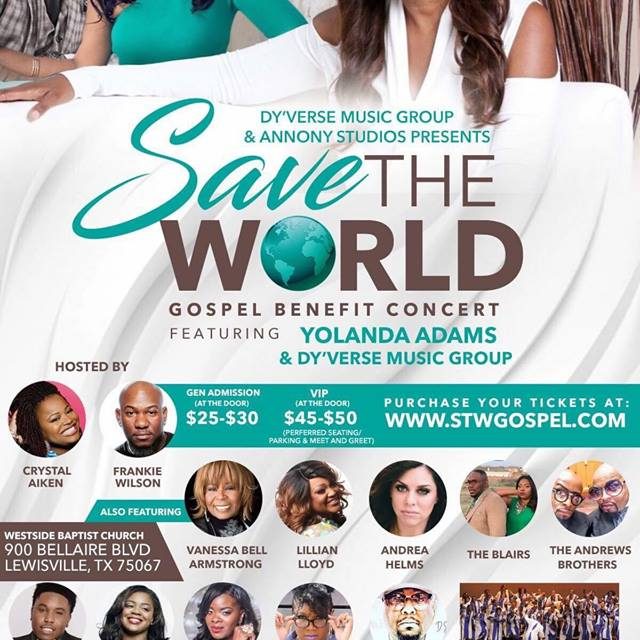 Yolanda Adams headlines the ‘Save the World’ gospel benefit concert, this Sunday at the Westside Baptist Church
