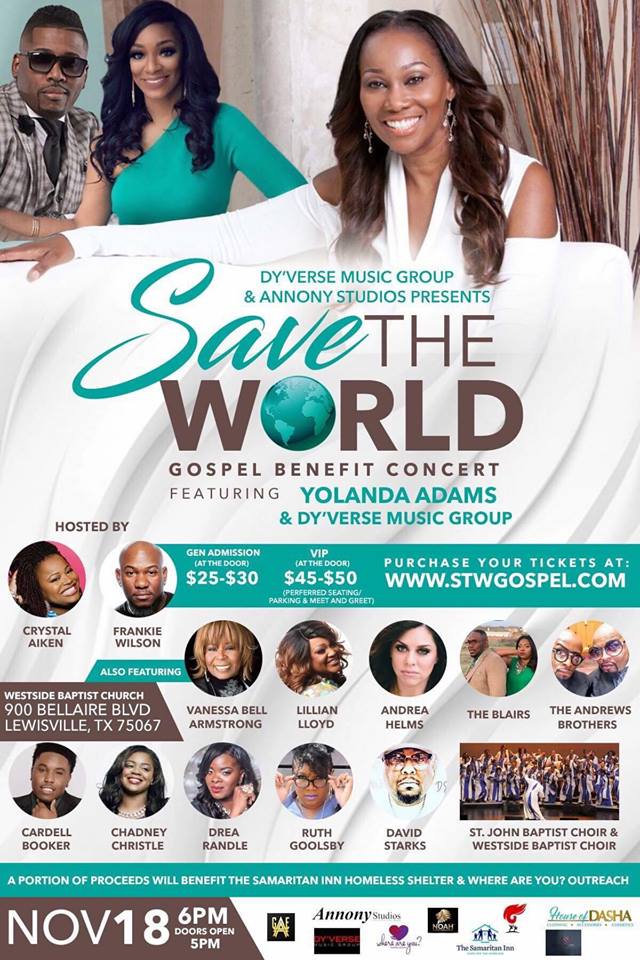 Yolanda Adams headlines the ‘Save the World’ gospel benefit concert, this Sunday at the Westside Baptist Church